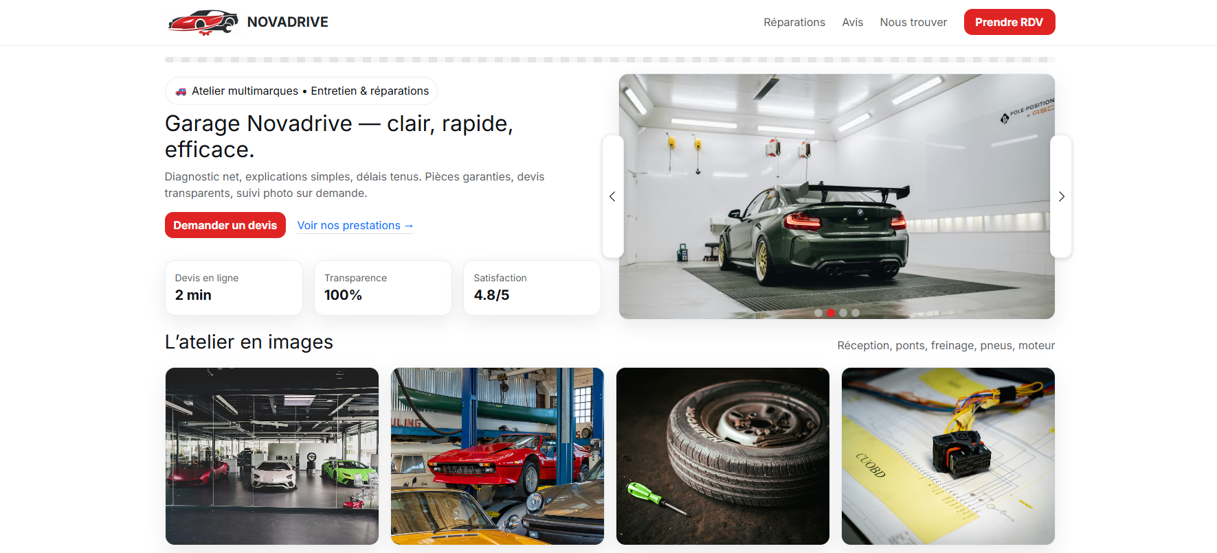 Site vitrine de garage automobile
